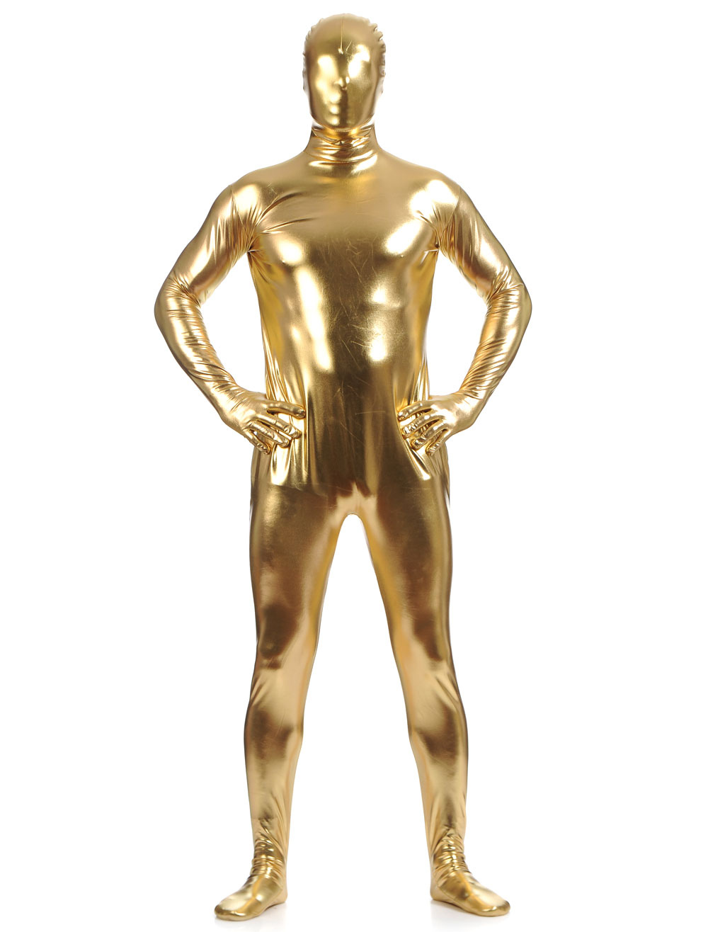 Golden Zentai Suit Adults Full Body Shiny Metallic Bodysuit for Men ...