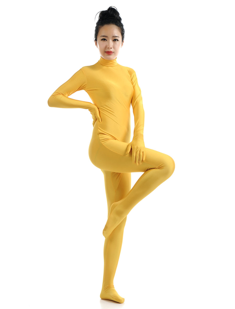 Желтый из лайкры спандекс Зентаи для женщин Хэллоуин.