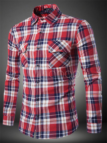 a cuadros que forma camisa de algodón para hombres - Milanoo.com