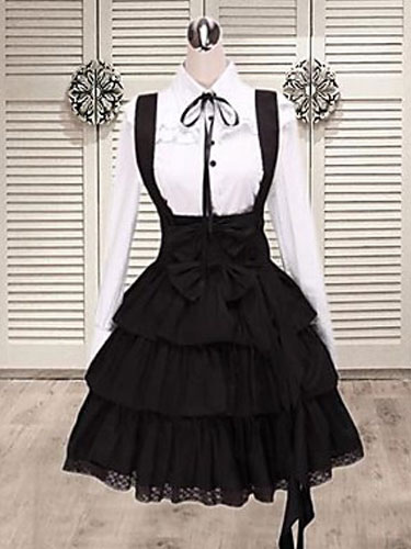 Robe Lolita Noir séduisante à bretelles en coton avec noeud Déguisements Halloween