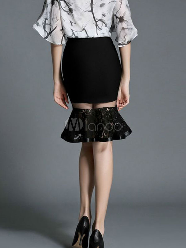 Black Lace Wrap Roman Knit Skirt for Women - Milanoo.com