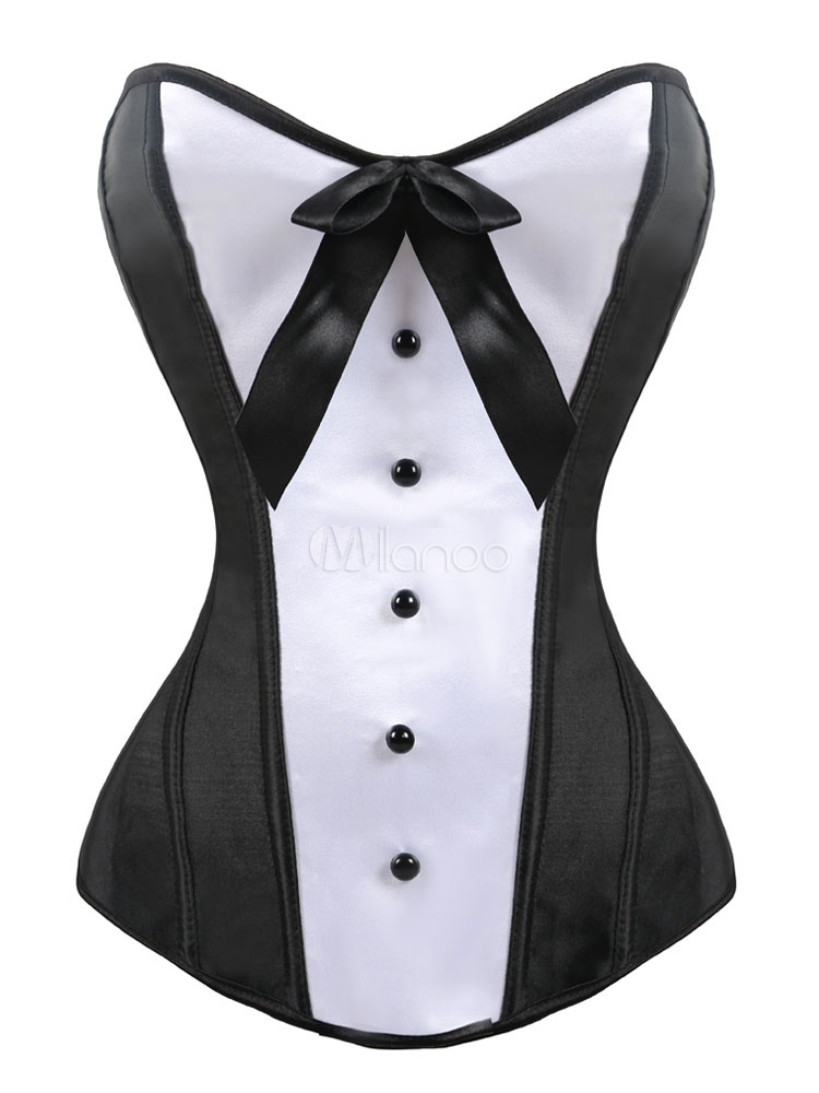 Two-Tone Bow Buttons Lycra Spandex Corsets for Women - Milanoo.com
