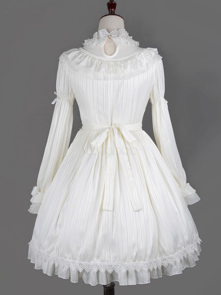 White Chiffon Lolita Dress With Lace Bow for Women - Milanoo.com