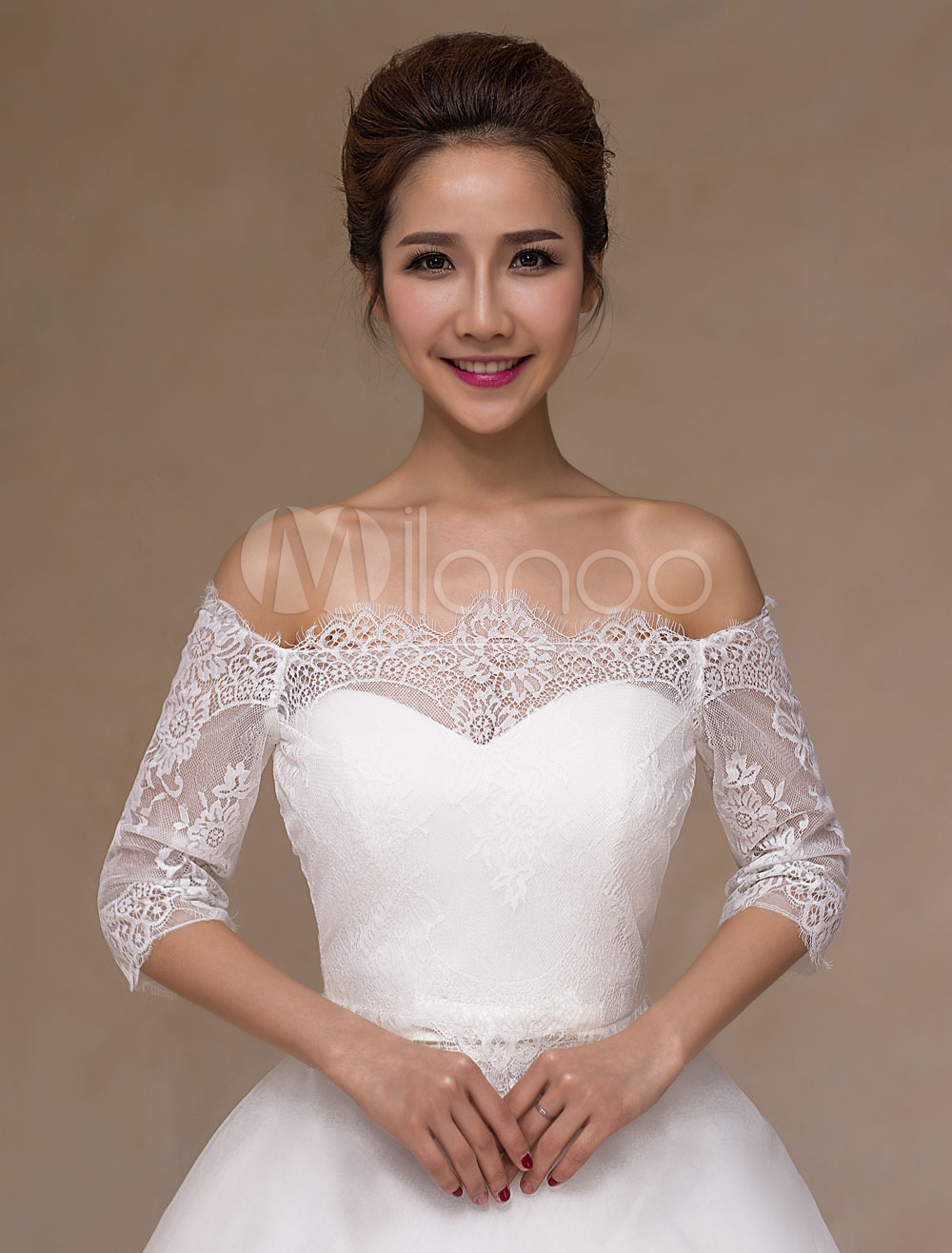 Ivory Lace Off-the-Shoulder Wedding Bridal Shawl for Women - Milanoo.com
