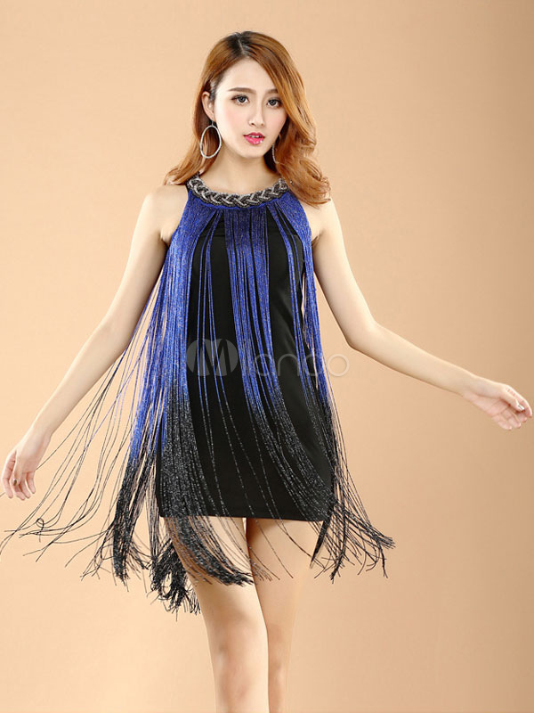 Multicolor Latin Dance Dress Fringe Trendy Milk Silk Dress - Milanoo.com
