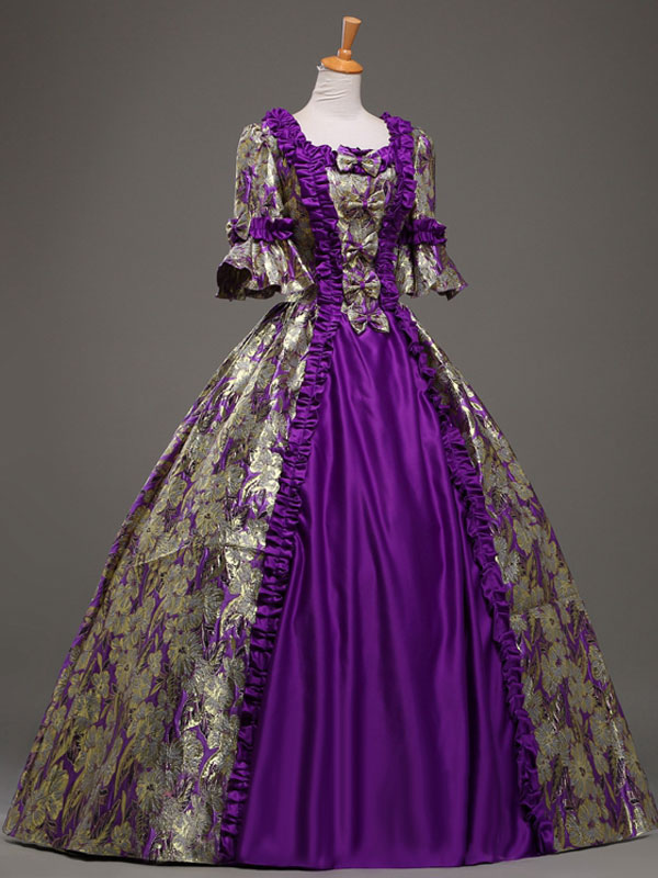 Costumes Costumes | Victorian Dress Costume Purple Queen Royal Court Bow Synthetic Half Sleeves Women's Ball Gown Victorian era 