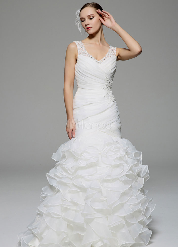 illusion applique wedding dress