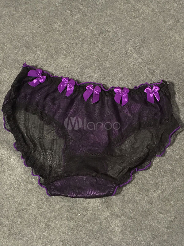 Black Panties Chic Print Lace Semi-Sheer Panties for Women - Milanoo.com