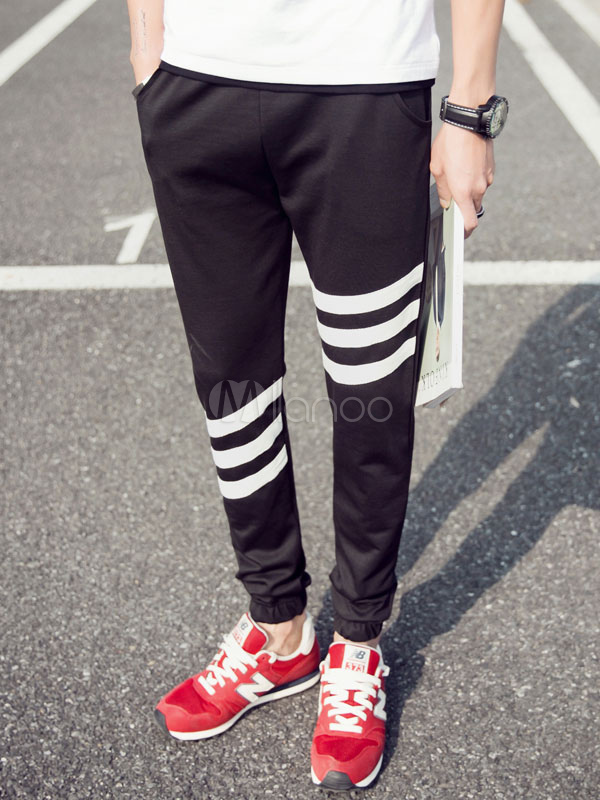 Navy Stripes Pants Slim Fit Cotton Pants for Men - Milanoo.com