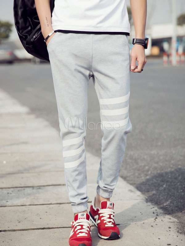 Navy Stripes Pants Slim Fit Cotton Pants for Men - Milanoo.com