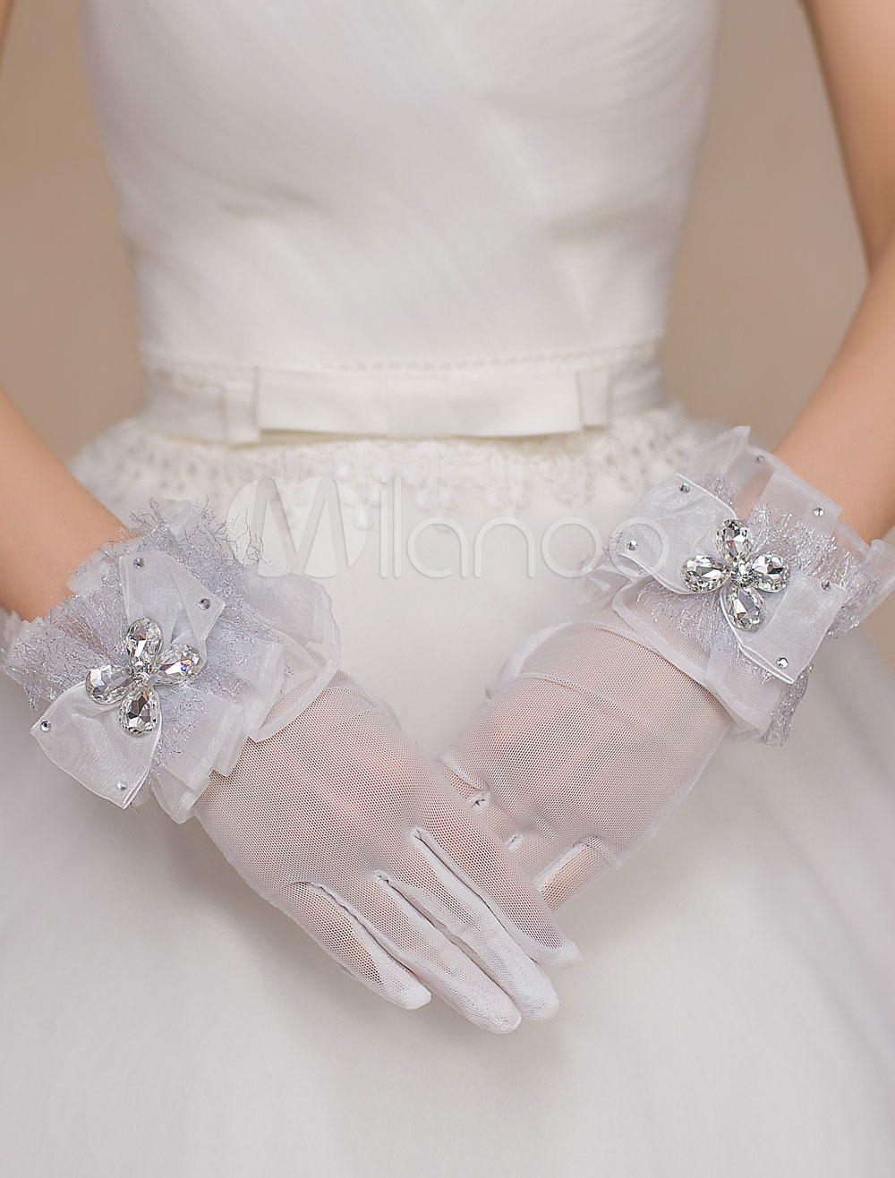 Boda Guantes Guantes De Tul Pulsera Longitud Arco Nupcial Milanoo Com