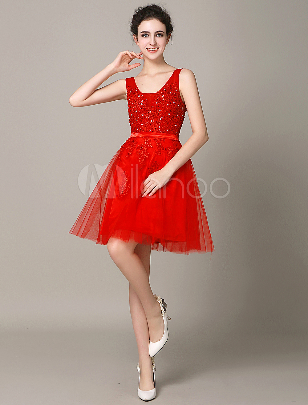 Red Beading Cocktail Dress Beading Short Graduation Dress - Milanoo.com