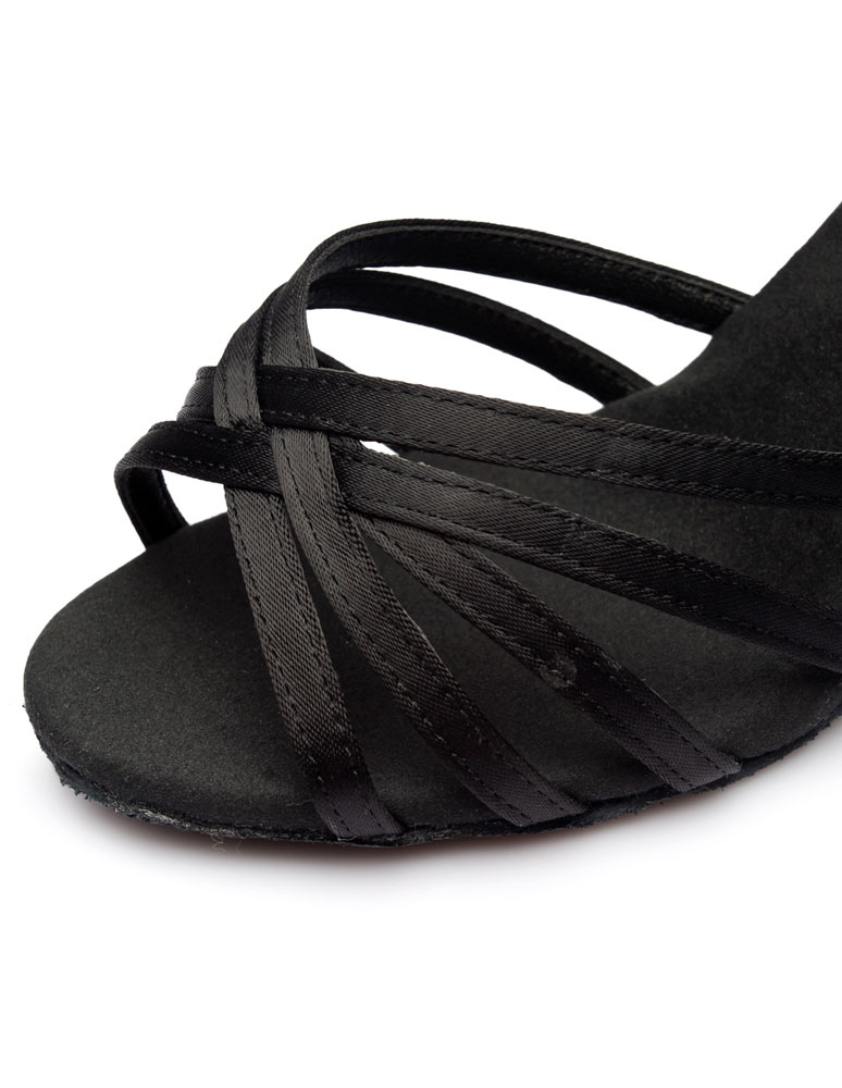 Black Latin Dance Sandals Satin Cut Out Straps Ballroom Shoes - Milanoo.com