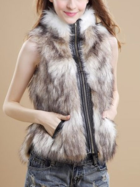 Women's Clothing Outerwear | Women Faux Fur Vest Zippered Faux Fur Coat Sleeveless Leather Jacket - WR80751
