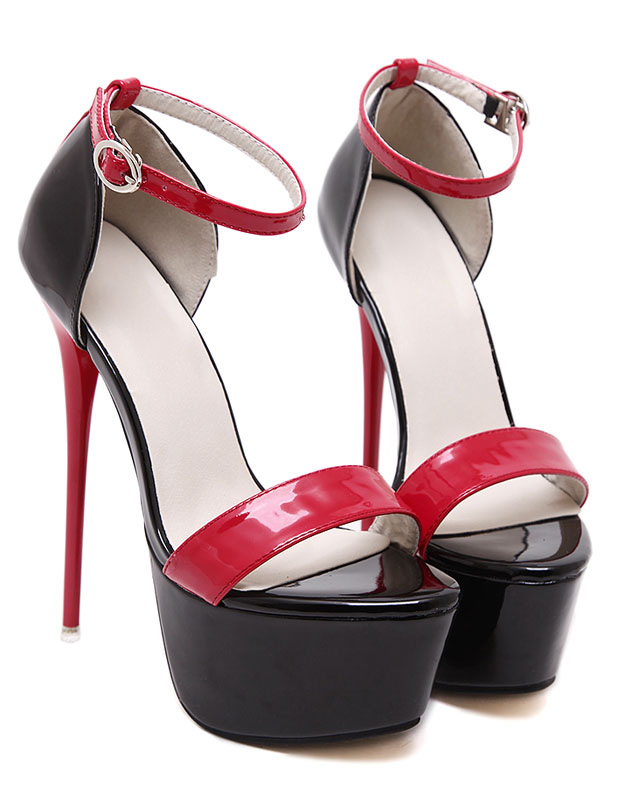 Red Sexy Shoes Platform Open Toe Sky High Ankle Strap Sandal Shoes High ...