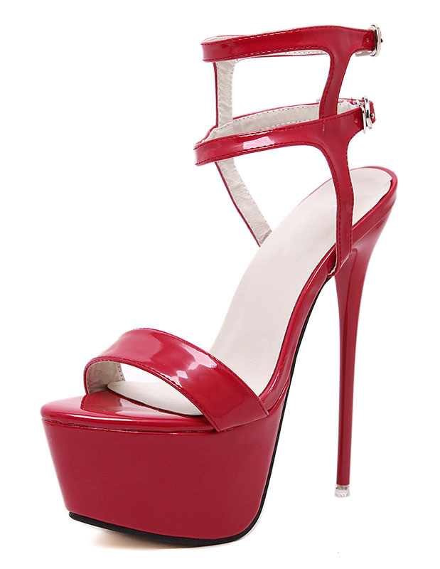 Zapatos de Fiesta | Zapatos de fiesta 2022 Sandalias rojo cielo patente los tacones de plataforma alta para las mujeres - HQ09060