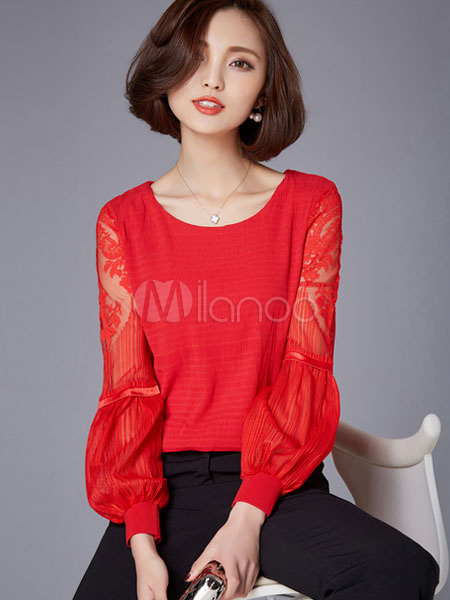 roja elegante poliéster blusa para - Milanoo.com