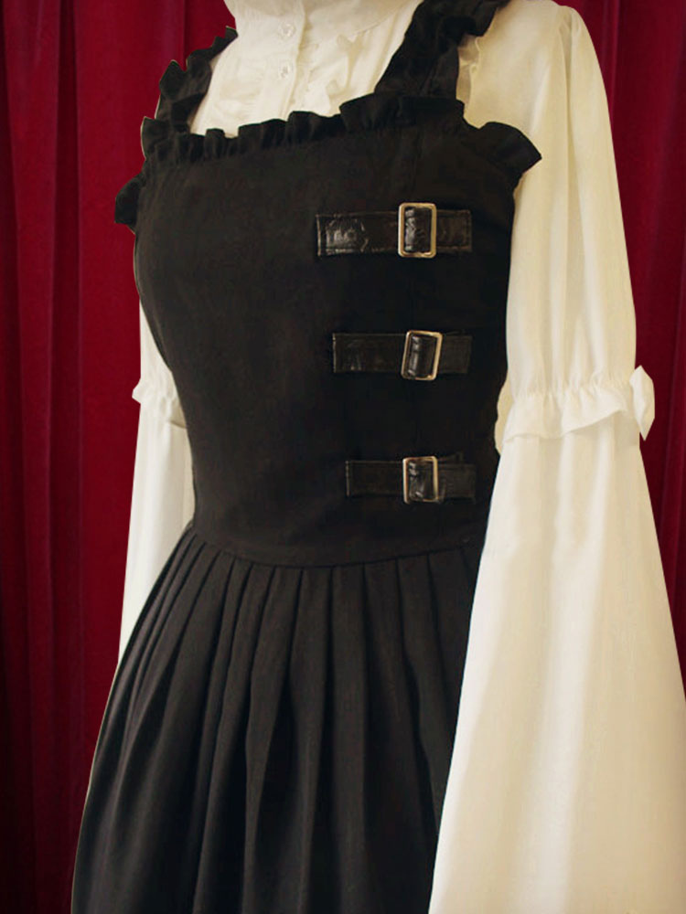 Black Lolita Dress Straps Buckles Cotton Dress for Women - Milanoo.com