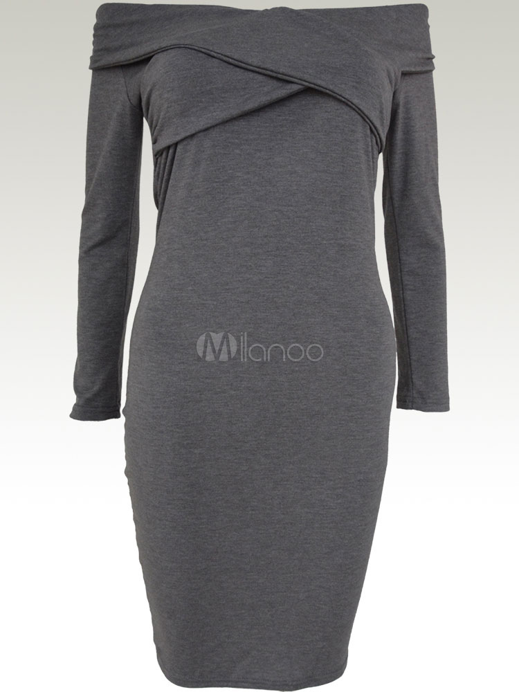 Black Bodycon Dress Off-the-Shoulder Cotton Slim Fit Dress - Milanoo.com