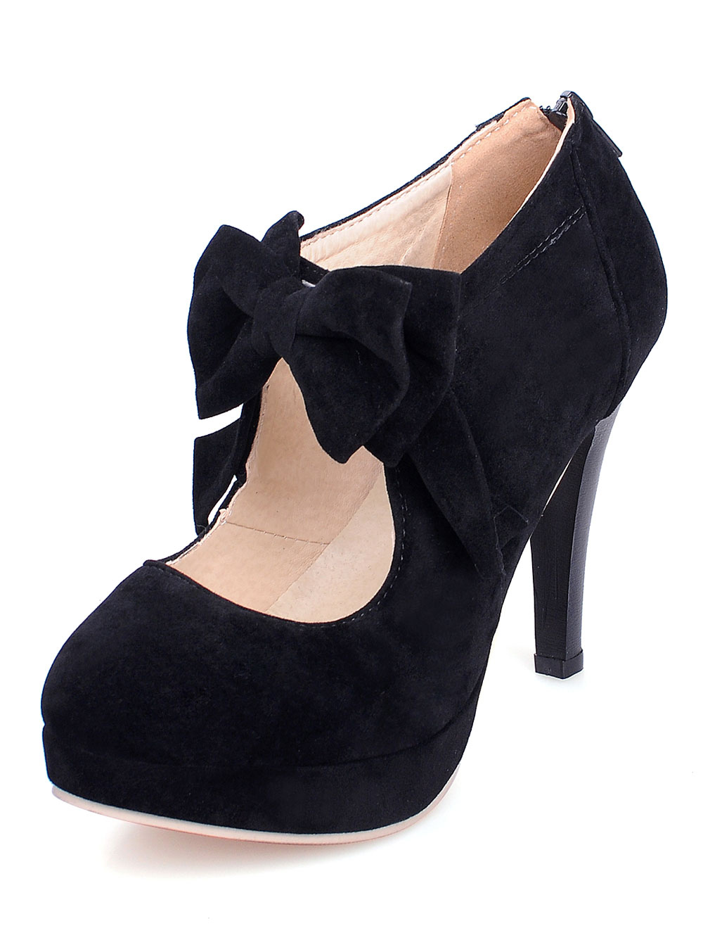 black suede heels with bow