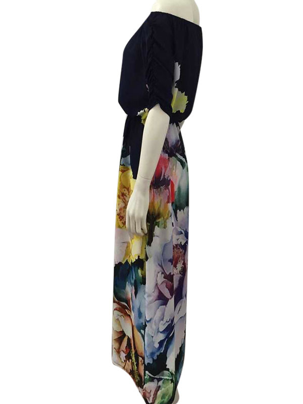 Off-The-Shoulder Maxi Dress Floral Print Cotton Satin Dress - Milanoo.com