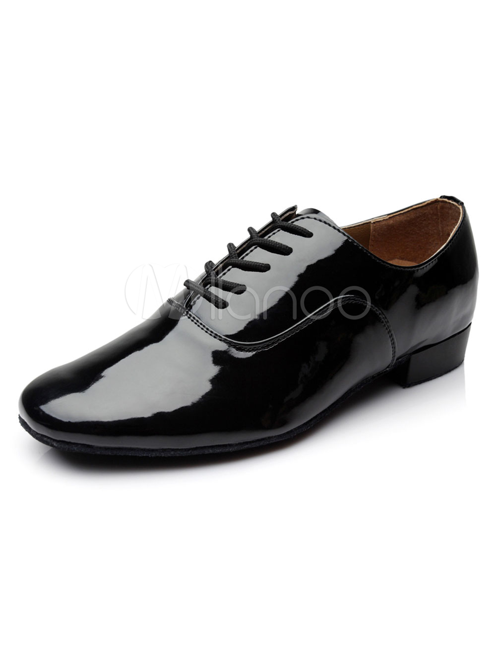 Black Dance Shoes Men Round Toe Patent PU Lace Up Jazz Dance Shoes