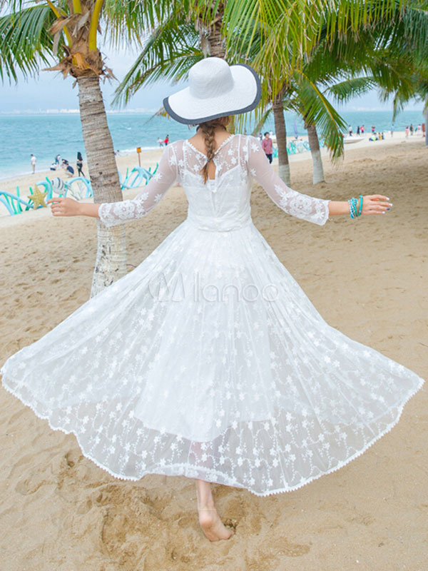 Lace Maxi Dress White Women Sheer Long Beach Dress - Milanoo.com