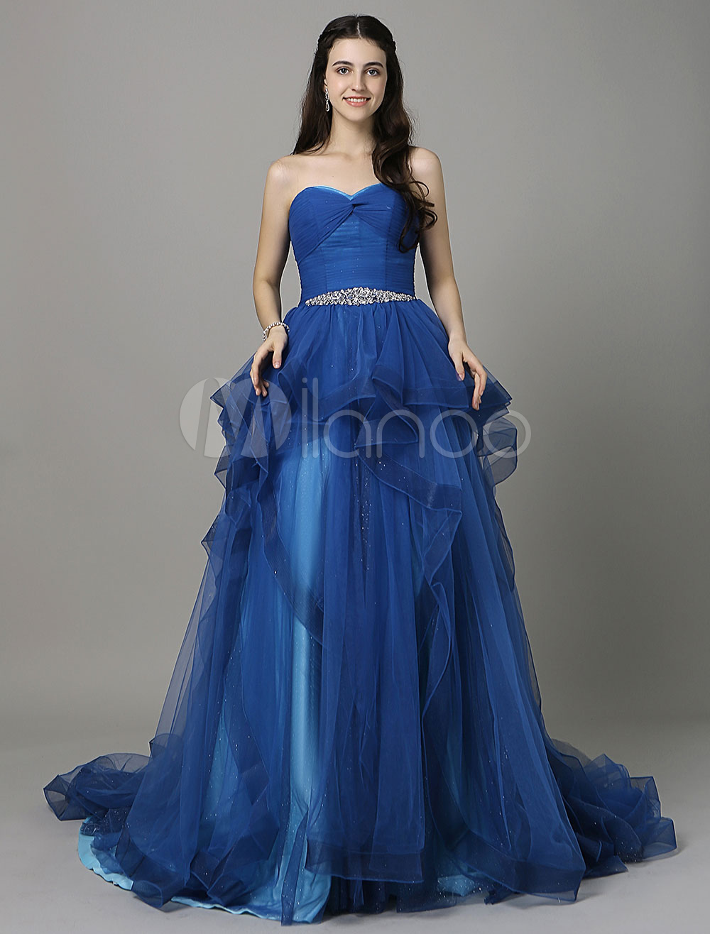 Royal Blue A-Line Prom Dress With Sweetheart Neck Sleeveless Pleated ...