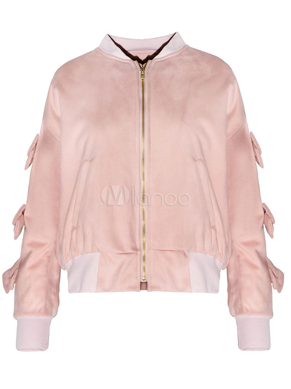 Pink Jacket Bow Chic Polyester Jacket for Women - Milanoo.com
