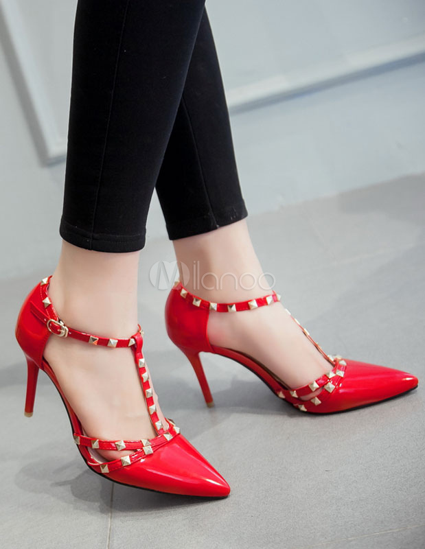 red heels with gold studs