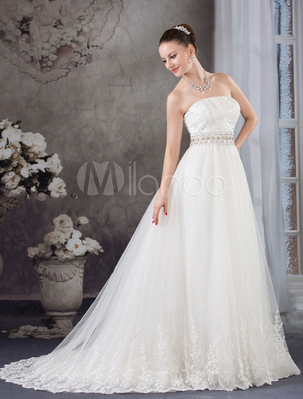 Strapless Pleated Bodice Tiered A-Line Dress Orchid main image 1