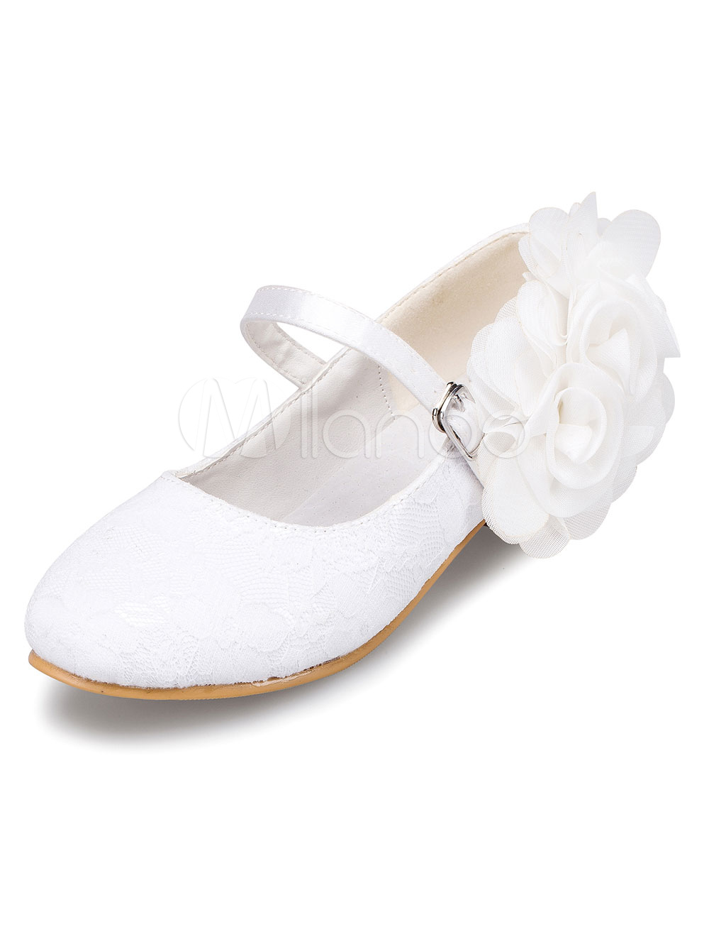 White Flower Girl Shoes Flowers Straps Shoes for Girls