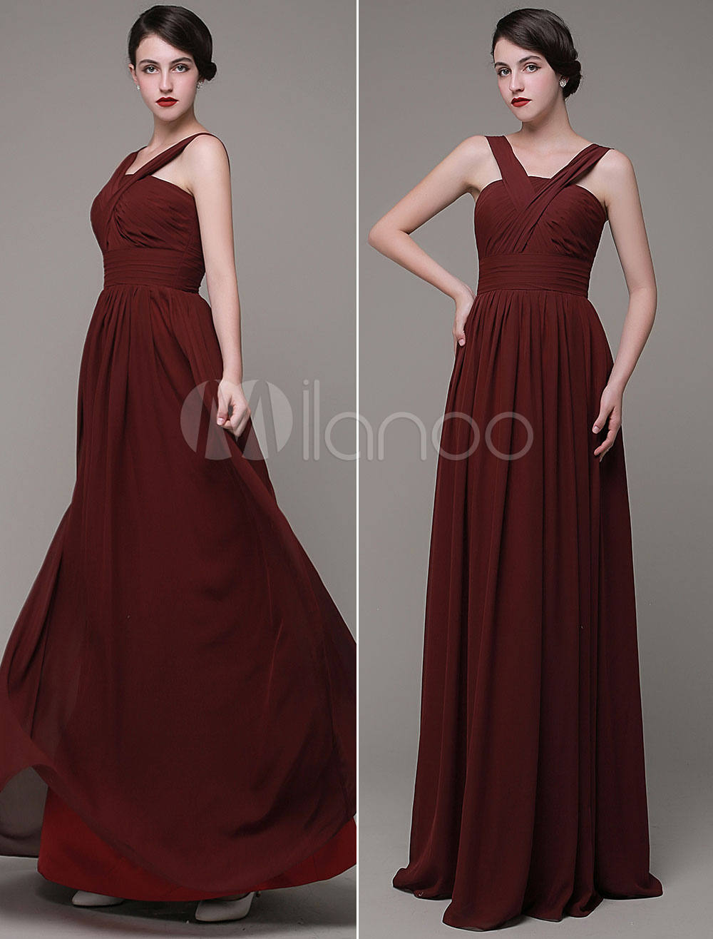 Long Chiffon Cross-Front Dress of Bridesmaids Peacock