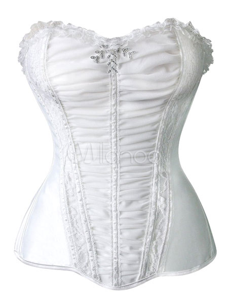 White Ruched Bustier Slim Fit Spandex Corsets For Women - Milanoo.com