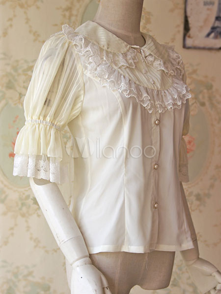 White Lolita Blouse with Middle Hime Sleeves - Milanoo.com