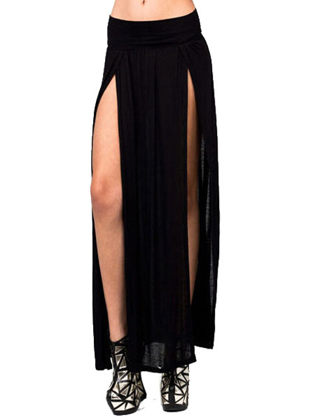 Mode Femme Bas Femmes | Jupe Longue Femme en Mousseline Fente Unicolore Coupe Cintrée Jupe Sexy Unicolore Eté - VO31190