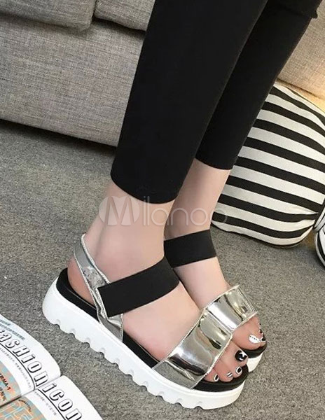 Plataforma casual vitrificado rasteirinha PU feminino - Milanoo.com