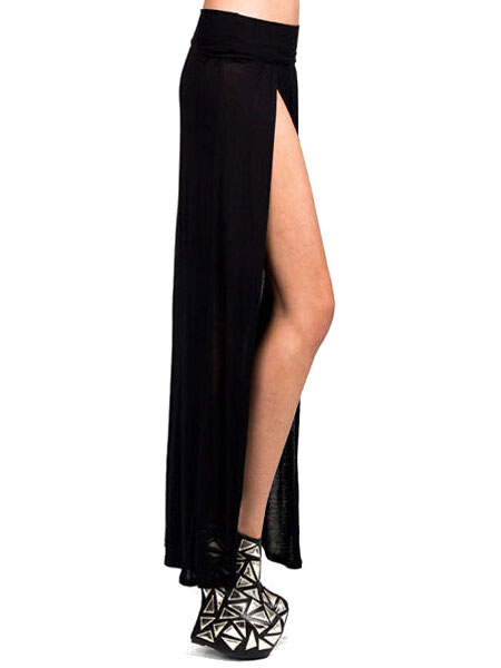 Mode Femme Bas Femmes | Jupe Longue Femme en Mousseline Fente Unicolore Coupe Cintrée Jupe Sexy Unicolore Eté - VO31190