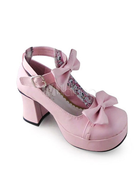 Sweet Matte Pink Lolita Heels Shoes with Two Bows - Milanoo.com