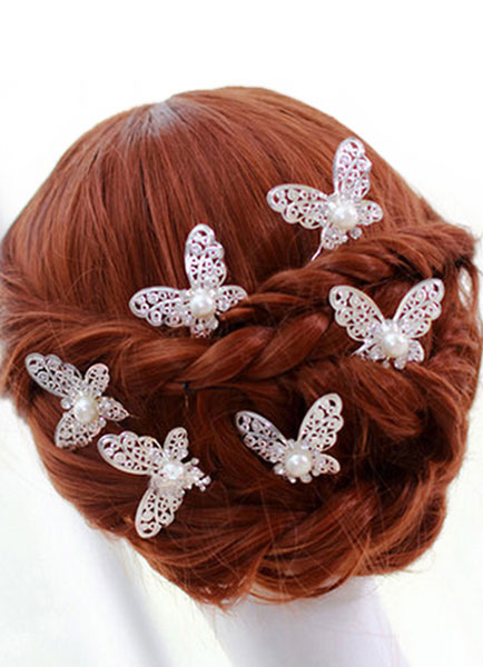 Boda Accesorios de boda | Bodas de plata diadema mariposa horquilla nupcial perla - SY68982