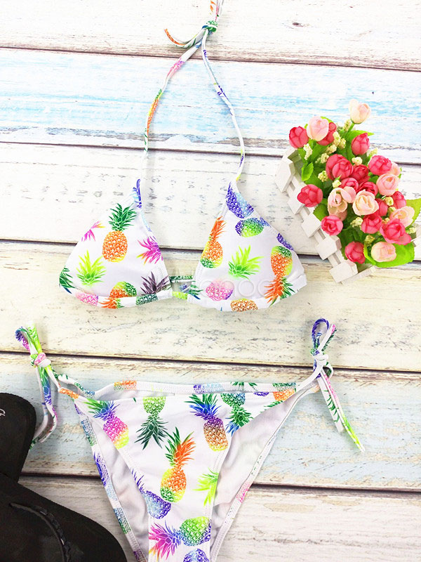 Sexy Bikini Swimsuit 2020 White Printed Halter Beach Bathing Suit ...