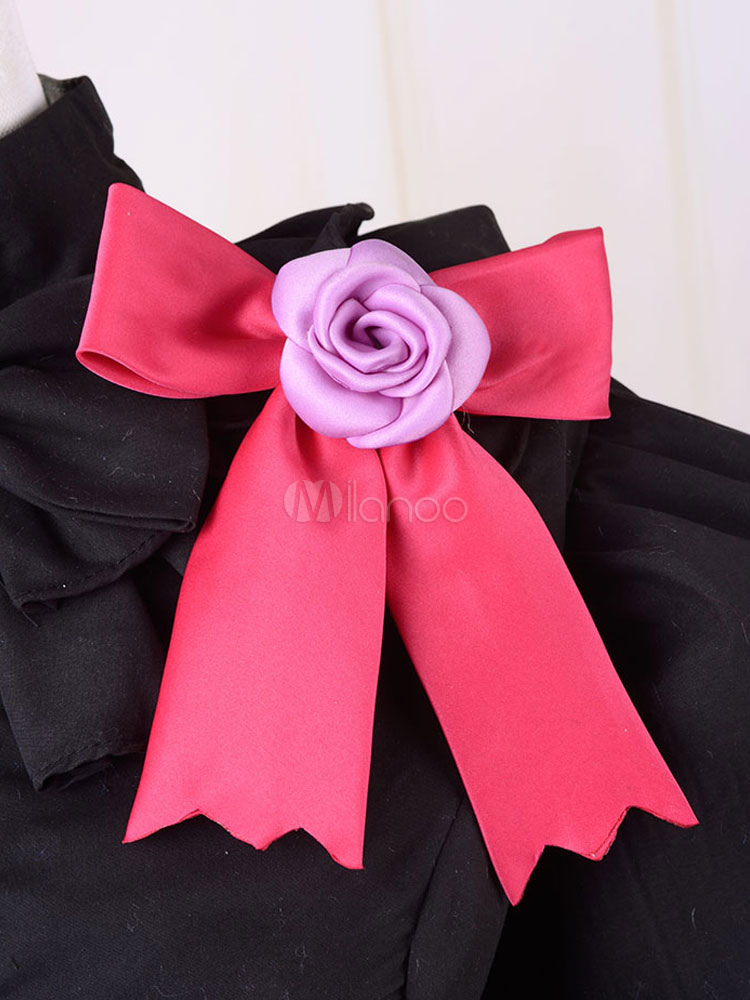 Sweet Black Cotton Lolita One-piece Dress Long Sleeves Layered Ruffles ...