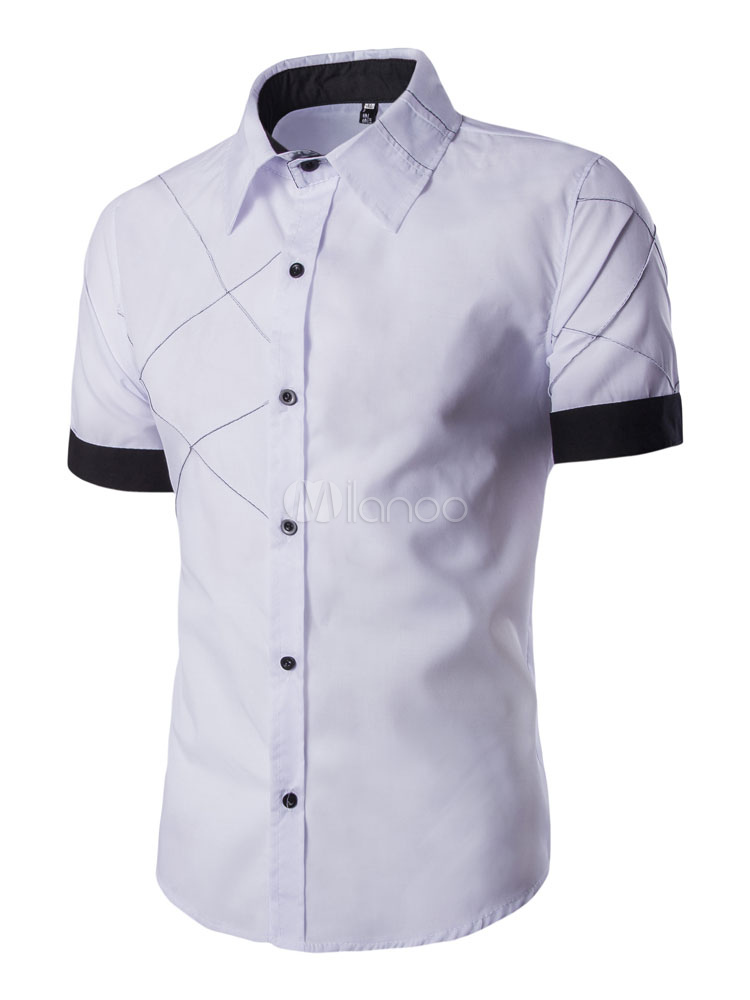 Short Sleeve Shirt Plaid Pattern Color Block Men Casual Shirt - Milanoo.com