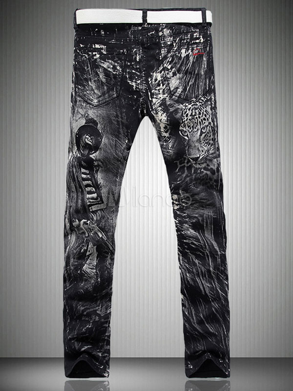 Men's Black Skinny Jeans Punk Rocker Style Denim Pants - Milanoo.com