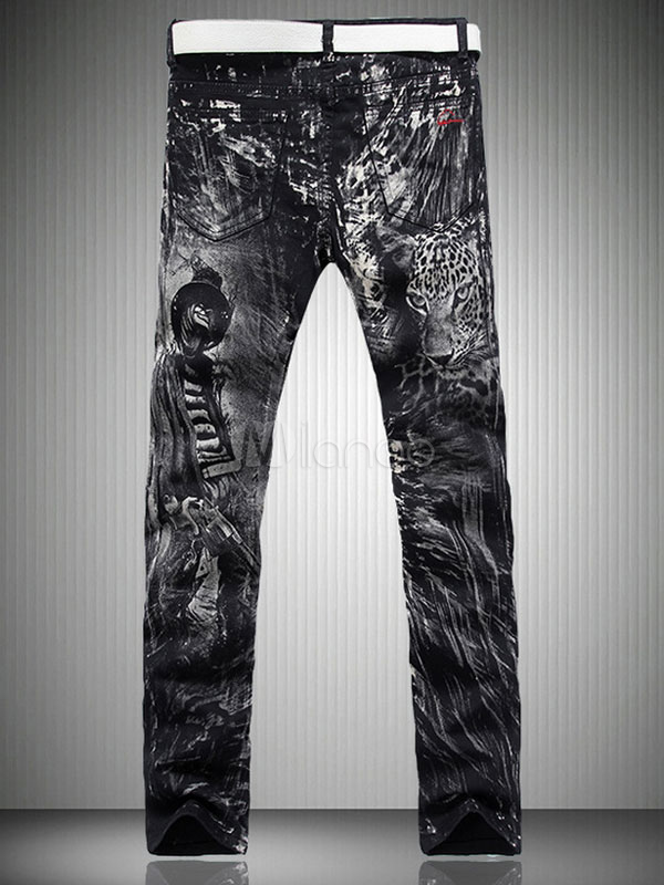 Men's Black Skinny Jeans Punk Rocker Style Denim Pants