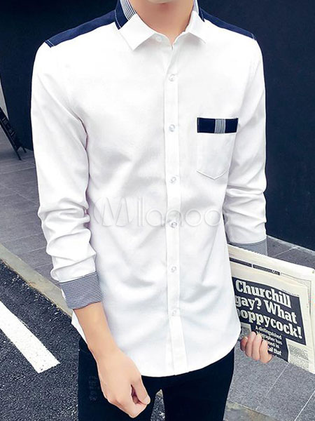 Camisa blanca Sport manga larga Slim hombres Milanoo.com