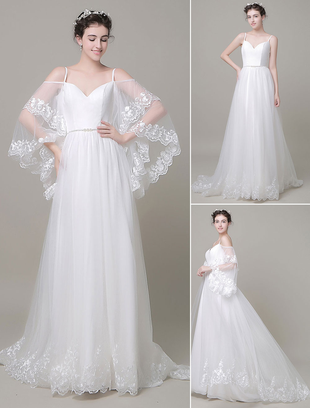 Off the Shoulder Lace Tulle Wedding Dress