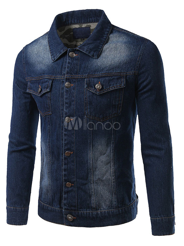 Men's Denim Jacket Black/Blue Jean Jacket Outwear - Milanoo.com