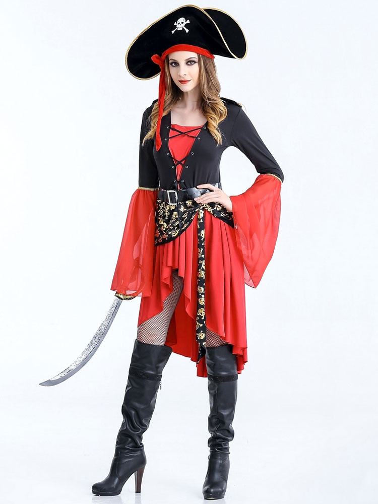 Disfraces sexy de Halloween Vestido rojo de mujer pirata con sombrero de  pirata Halloween 