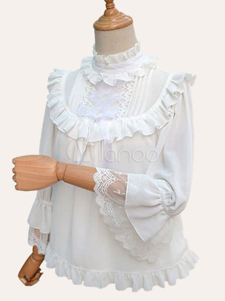 Gothic Lolita Shirt Lace Up Ruffled Chiffon 3/4 Sleeves Gothic Lolita ...